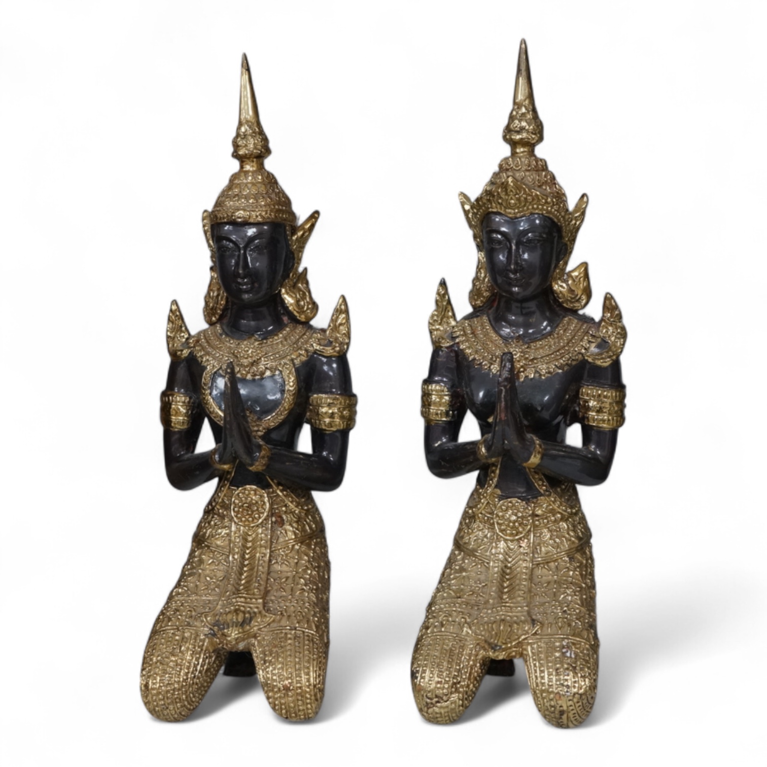 A pair of Thai bronze kneeling figures, 22cm high